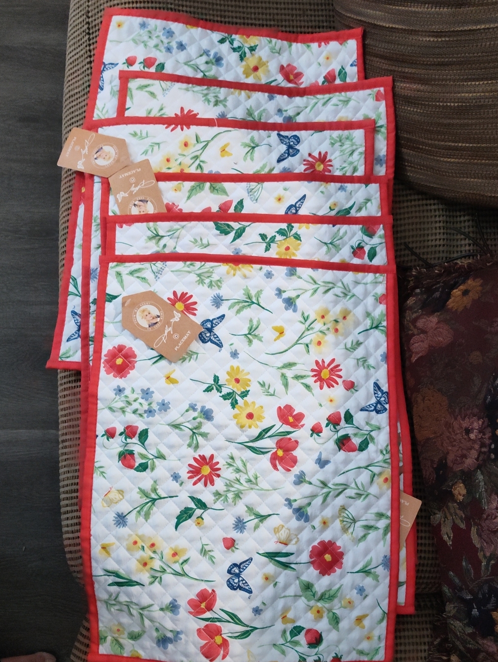 Floral Quilted Table Runner Set with Red Trim - Garden Print